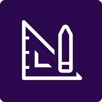 icon 02 Pencil and ruler on purple background.