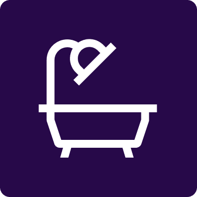 icon 03 Bathtub and shower icon on purple background.