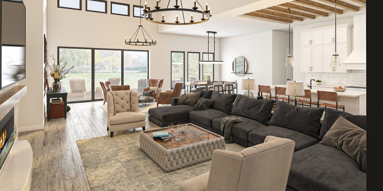 Great Room / Living Room Spacious modern living room with large windows.